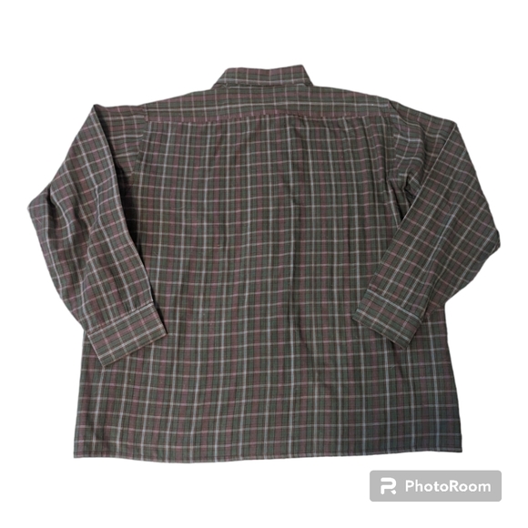 VTG Editions By Van Heusen Brown & Olive Plaid LS Button Front Short Men's XL - Picture 2 of 5